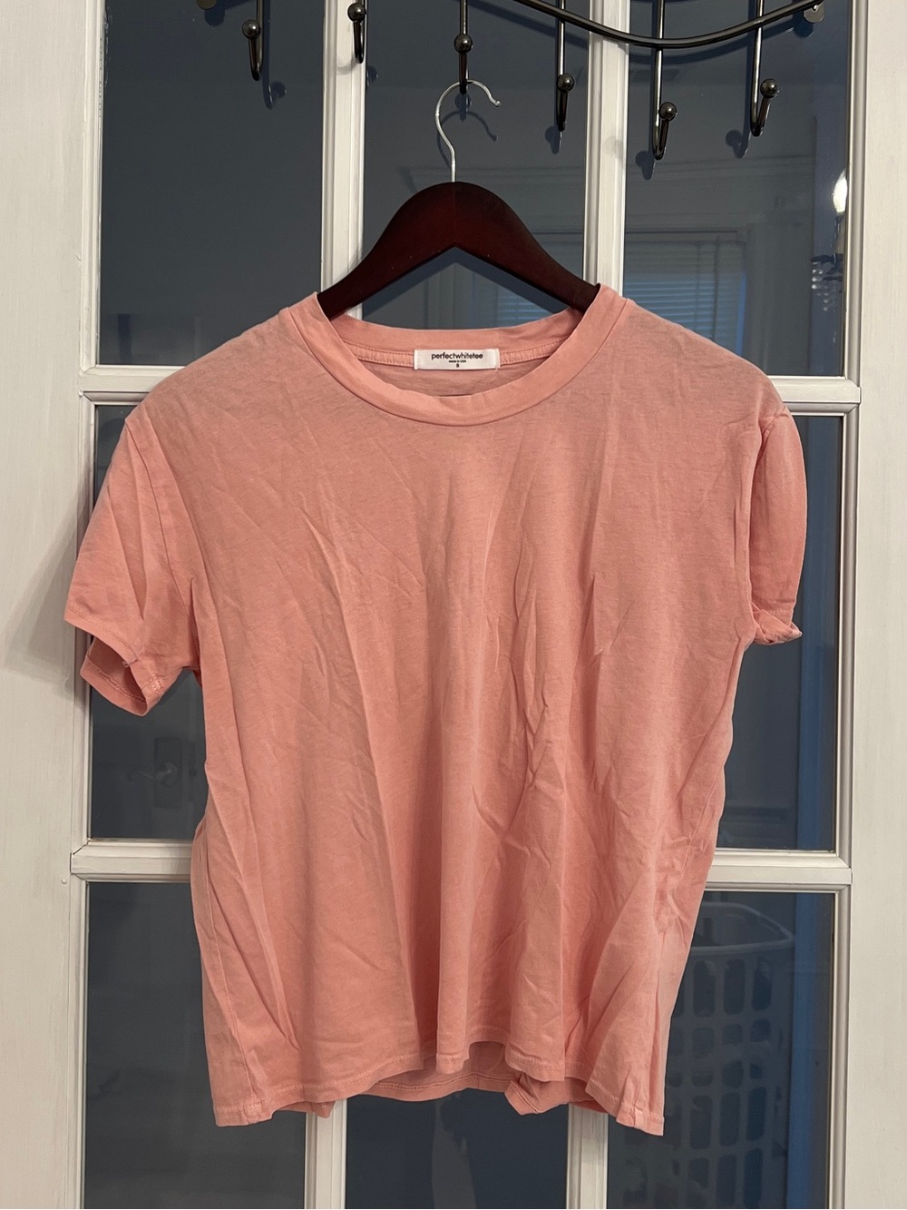 PERFECTWHITETEE Women’s Salmon Pink Crewneck Short Sleeve Tee Size S